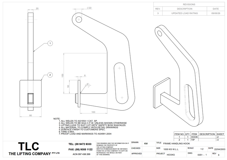 1000KG Frame Handling Hook TLC