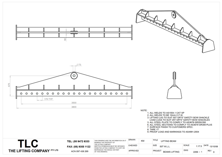 50T x 3500mm Multihole Lifting Beam