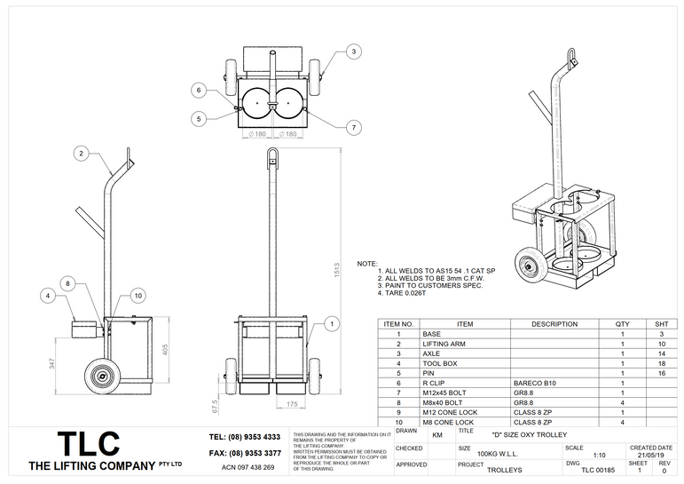100kg 'D Size' Gas Bottle Trolley