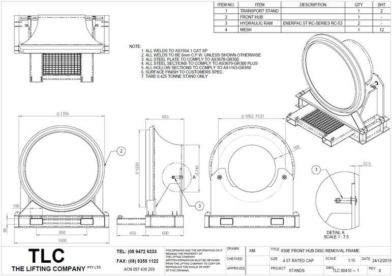 4.5T 830E Front Hub Removal Frame