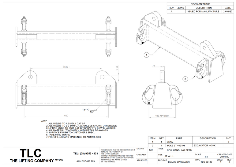 6T Coil Lifting Beam TLC