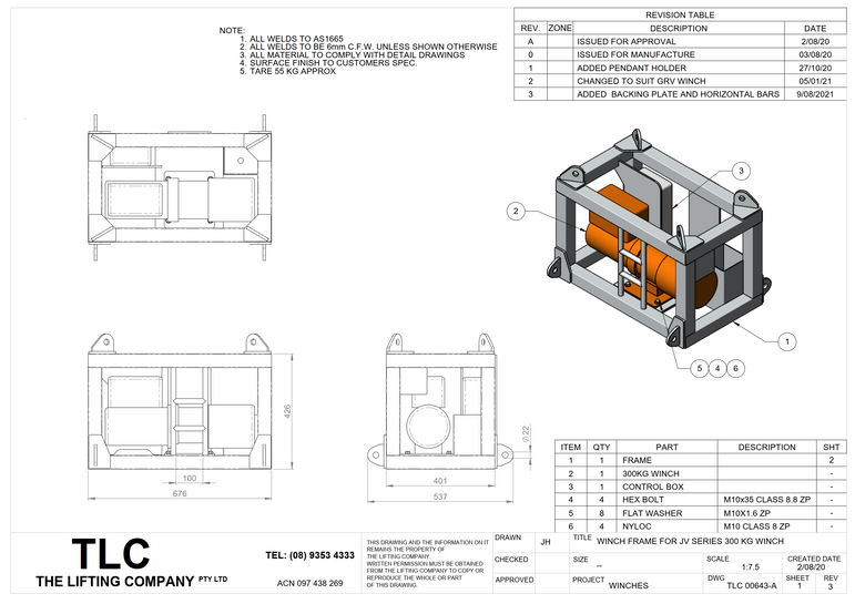 300kg Aluminium Winch Frame (GRV) TLC