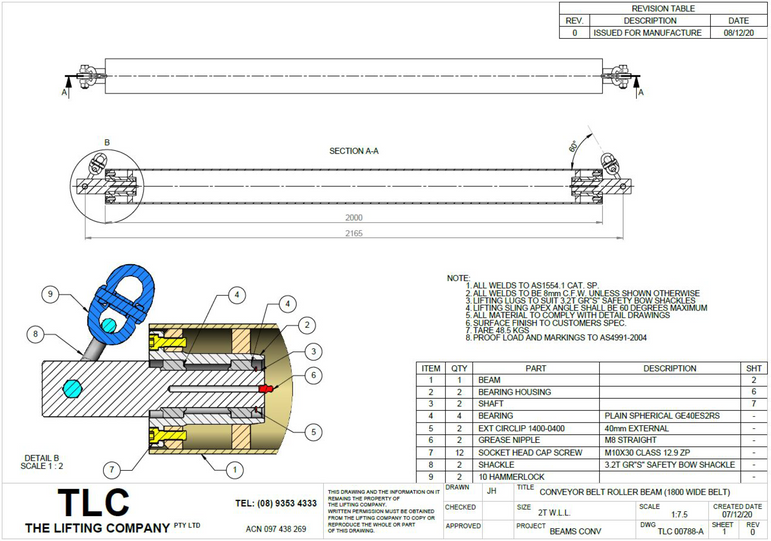 2T Conveyor Belt Roller Beam (1800mm)