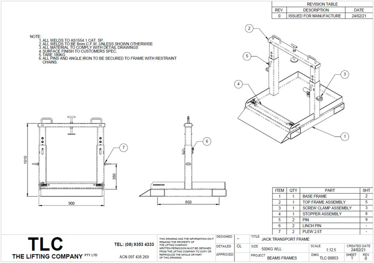500kg Power Rise Jack Transport Frame