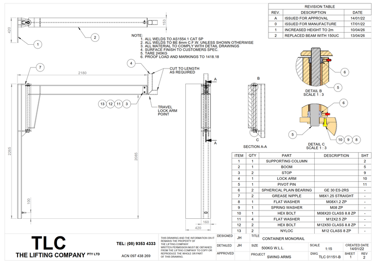 500KG Container Mounted Swing Arm TLC
