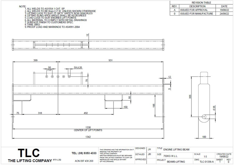 750kg Engine Lifting Beam