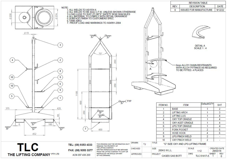 200kg G Size Oxy and LPG Lifting Frame