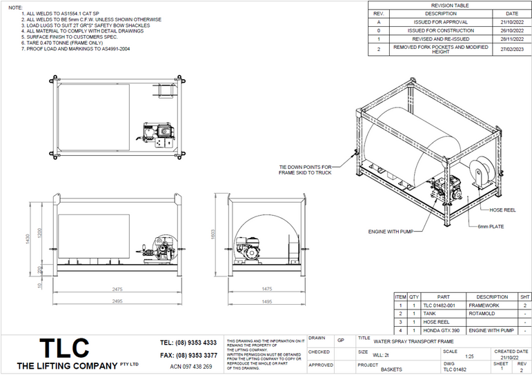2T Water Spray Transport Frame