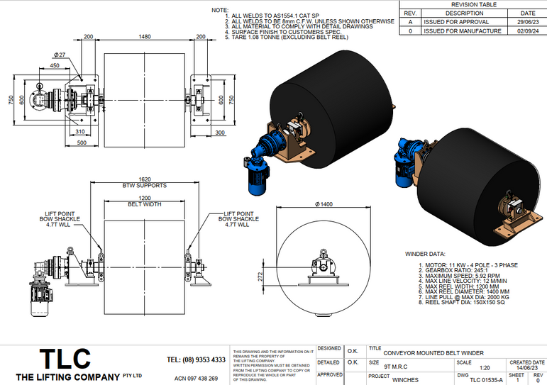 9T Conveyor Mounted Belt Winder