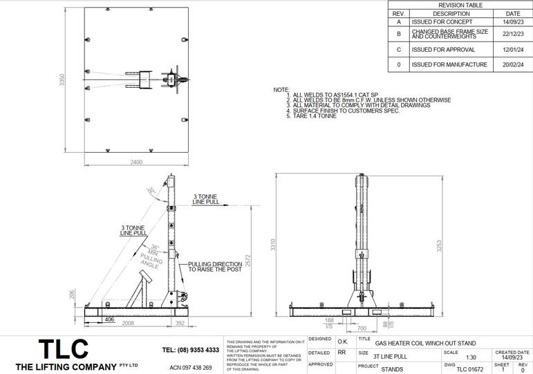 3T Gas Heater Coil Winch Out Stand