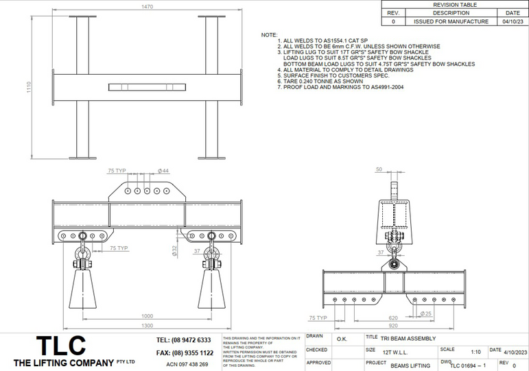 1T Tri Lifting Beam and Transport Frame