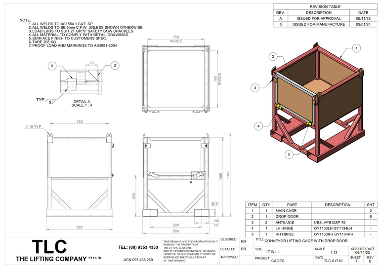 1T Conveyor Lifting Cage