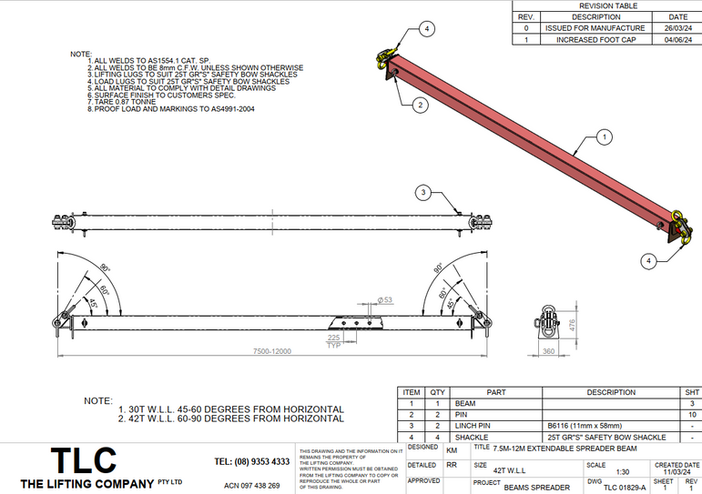 42T 7.5-12m Spreader Beam