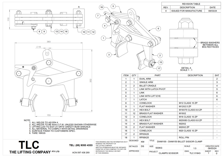 500kg Billet Scissor Clamp