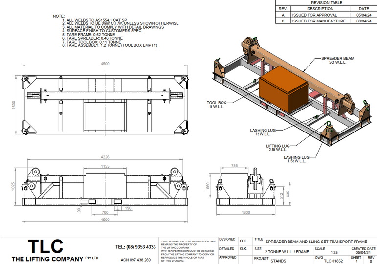2T Spreader Beam Transport Frame