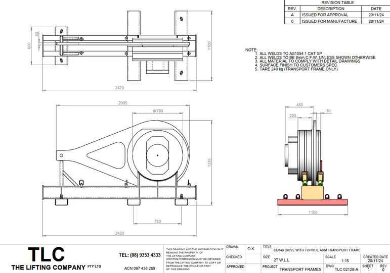 2T Transport Frame for CB840 Drive with Torque Arm