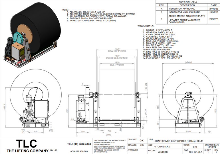 6T Chain Driven Belt Winder