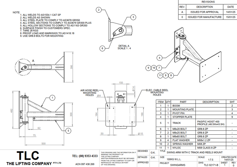 100kg Swing Arm with C Track