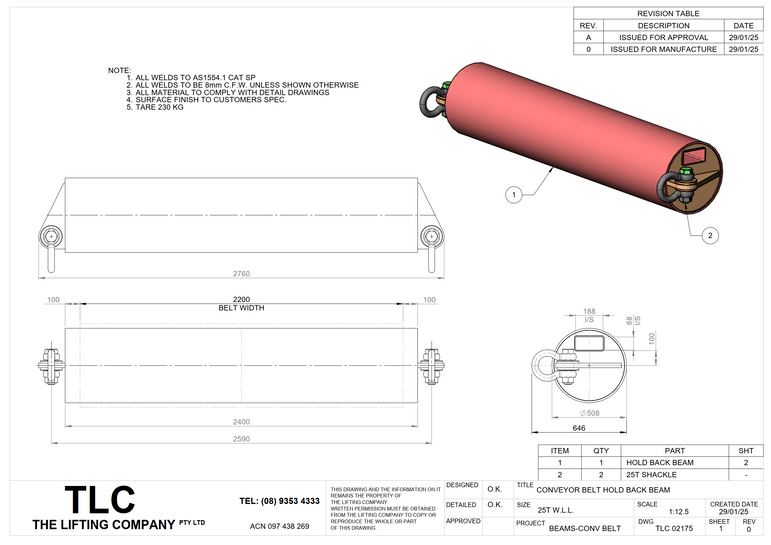 25T Conveyor Hold Back Beam (2200mm) TLC