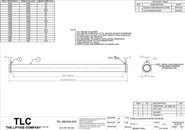 3T Fixed Aluminium Conveyor Beam