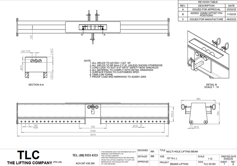 15T Low Head Room Lifting Beam