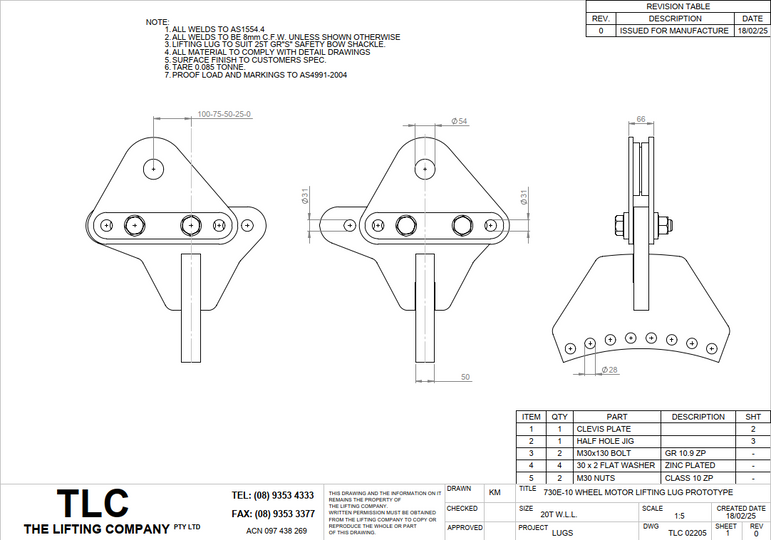 20T 730E-10 Wheel Motor Lifting Lug