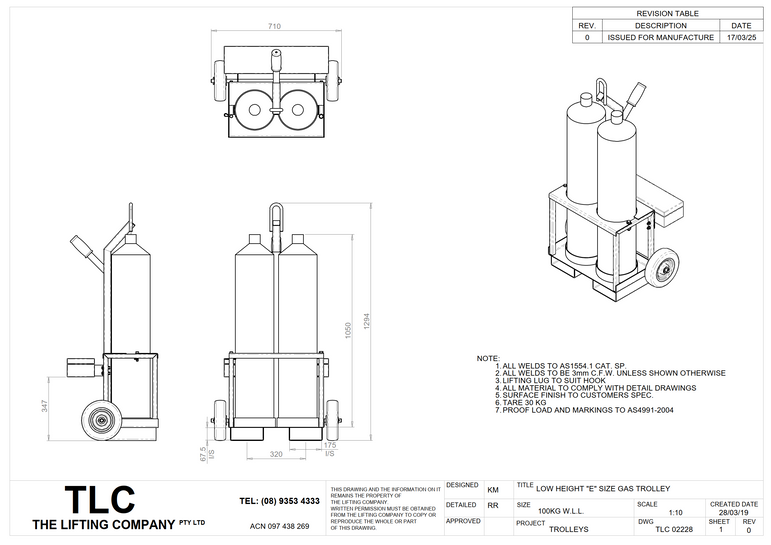 100kg Low Head Room 'E Size' Gas Bottle Trolley