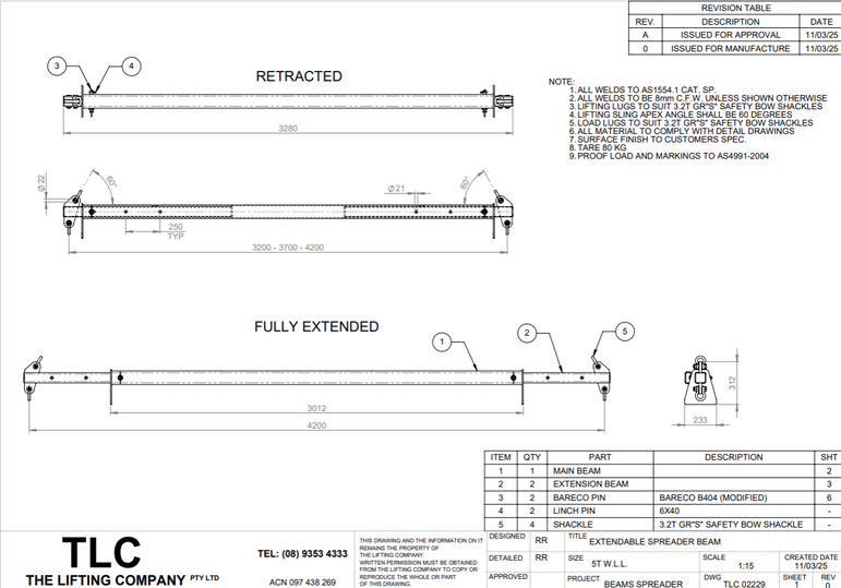 5T 3.2-4.2m Spreader Beam