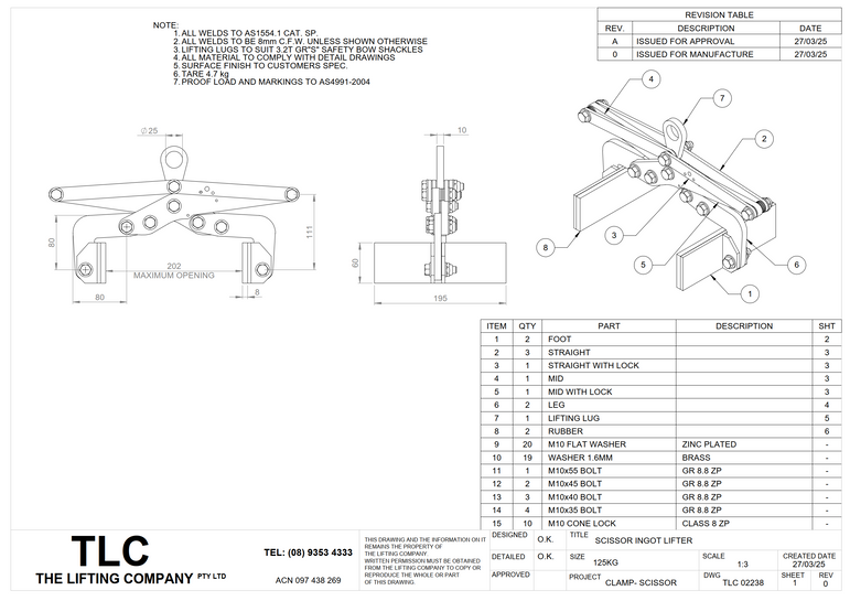 125kg Scissor Ingot Clamp