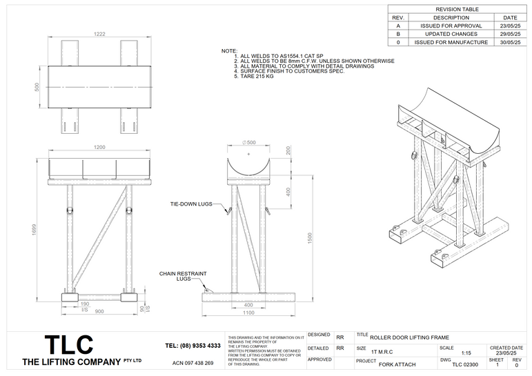 1T Roller Door Lifting Frame TLC