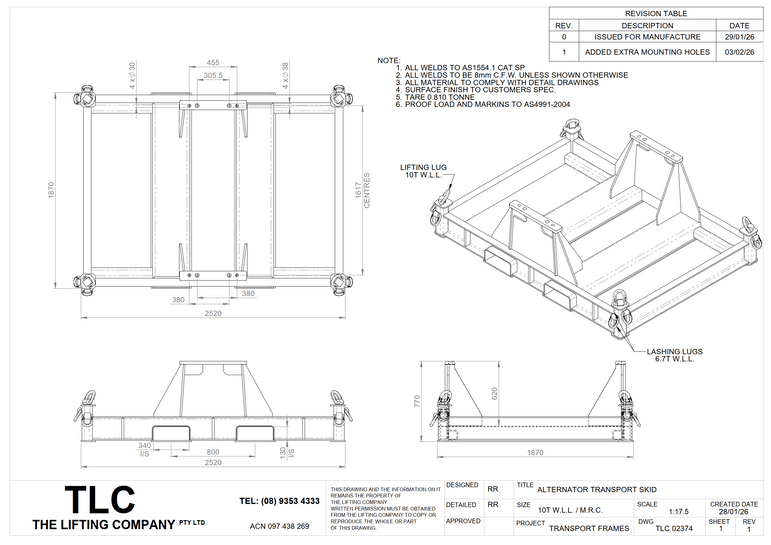 10T Alternator Transport Skid