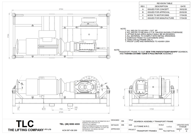 3.5T Planetary Gearbox Transport Frame TLC