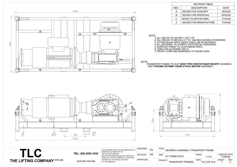 3.5T Planetary Gearbox Transport Frame TLC