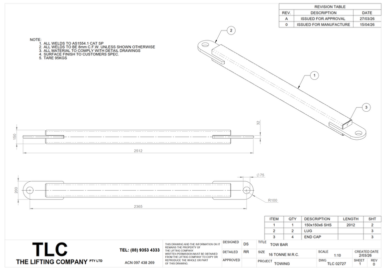 16T Towing Bar (2.5m) TLC