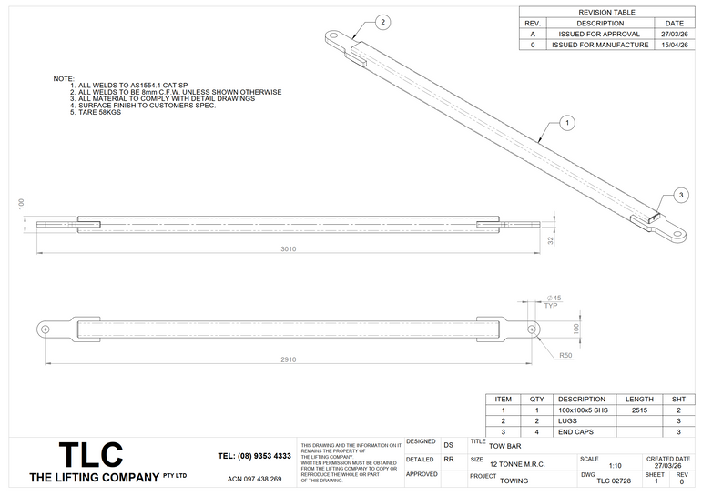 12T Towing Bar (3m) TLC