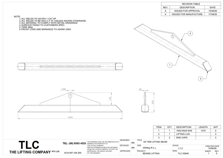 1993KG 63" Rim Lifting Beam TLC