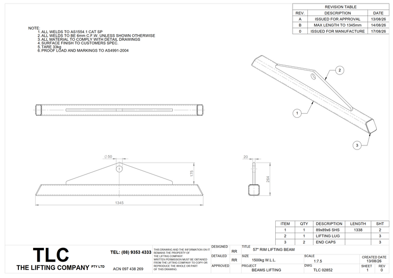 1134KG 57" Rim Lifting Beam TLC