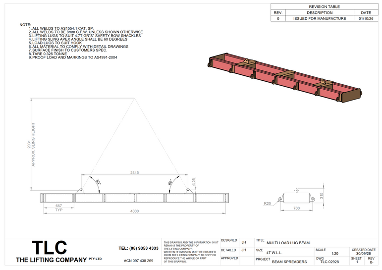 4T Multi Lug Spreader Beam(4m) TLC
