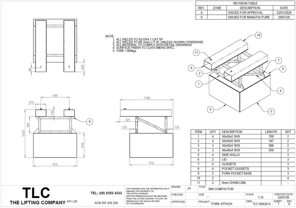 1300kg bin compactor