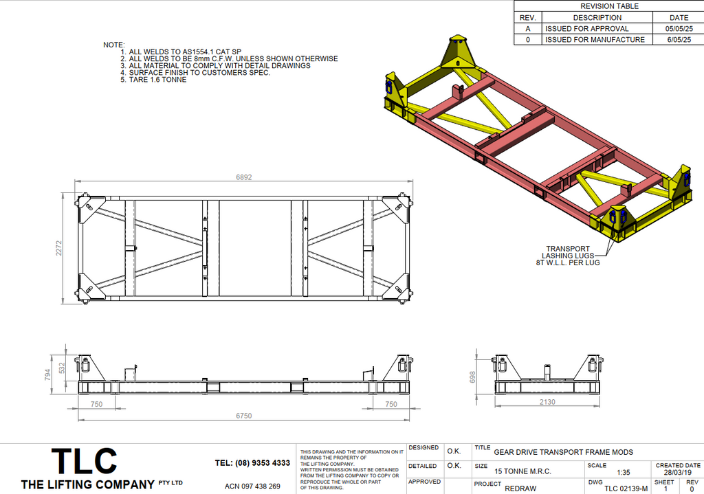 15t gear drive transport frame