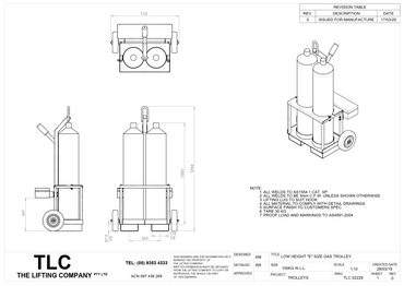 100kg Low Head Room 'E Size' Gas Bottle Trolley